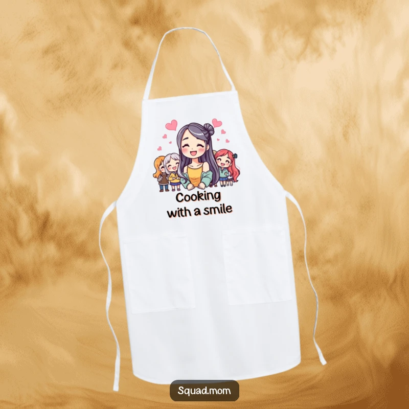 Funny Apron: Woman with a megawatt smile, surrounded by friendly faces, a humorous funny gift.
