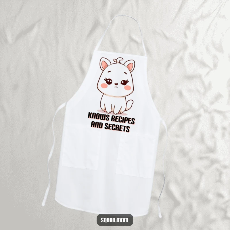 Funny Kawaii Mom Animal Apron for cooking, showing a cute character with a knowing wink, a humorous kitchen gift.