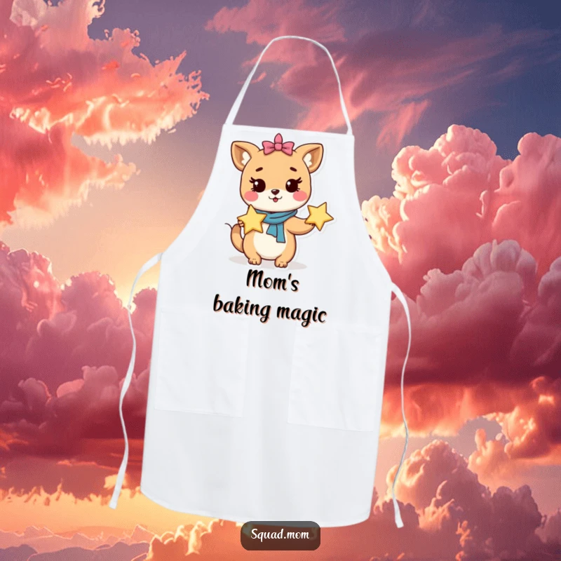 Funny Apron: Whimsical animal mom character holds a star, ideal for magical cooking sessions.