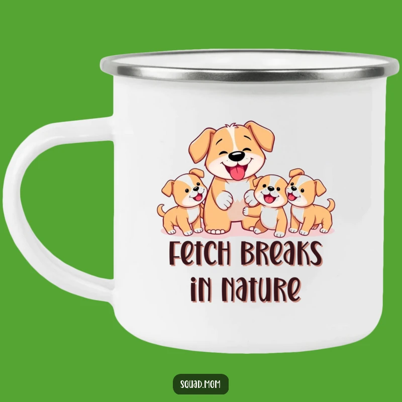 Funny Dog Mom Camping Mug: Determined Fetch-Teaching Dog, Humorous Outdoor Gift