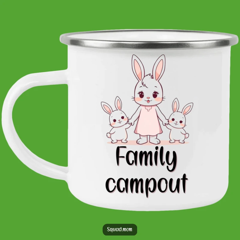 Funny Enamel Mug: Bunny Mom's Family Camping Adventure