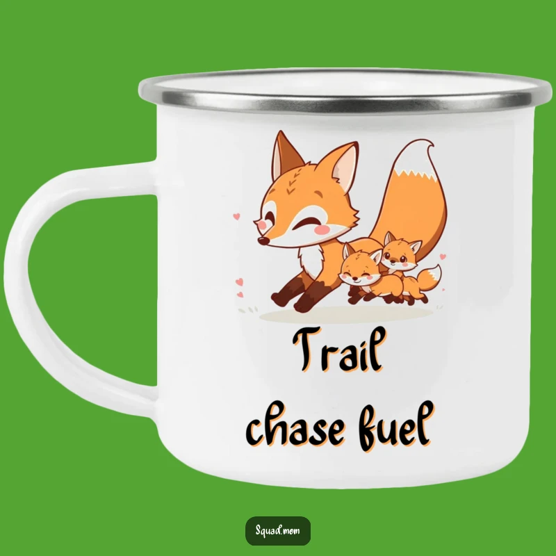 Funny Fox Mom & Kits Camping Mug: Playful Chase Outdoor Fun, Gift