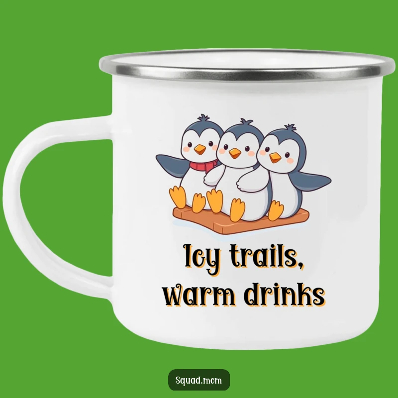 Funny Penguin Moms Camping Mug - Winter Slide - Outdoor Fun Gift