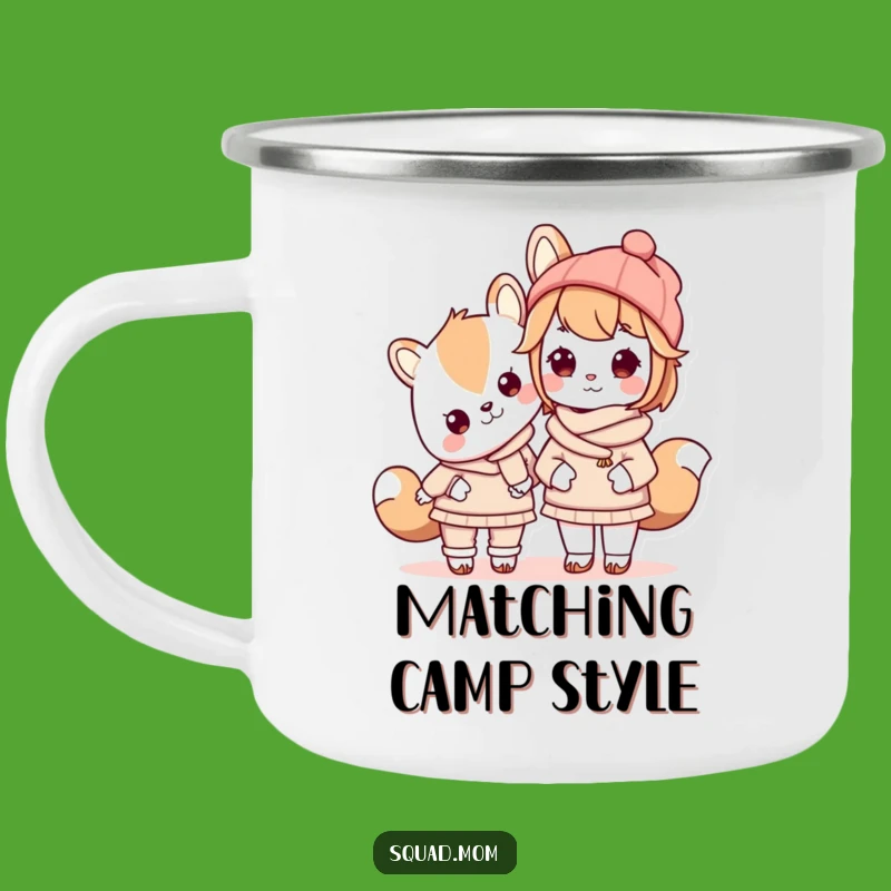 Funny Kawaii Mom Matching Outfit Camping Mug - Adorable Duo Outdoor Sip!