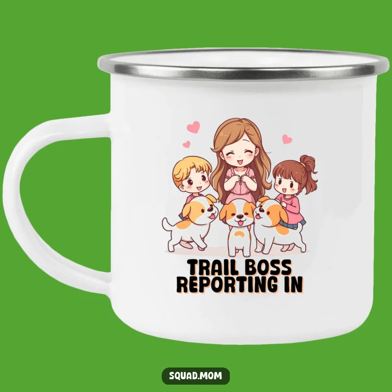 Funny Camp Mug: Woman Herding Pups, Outdoor Friend Group Leader