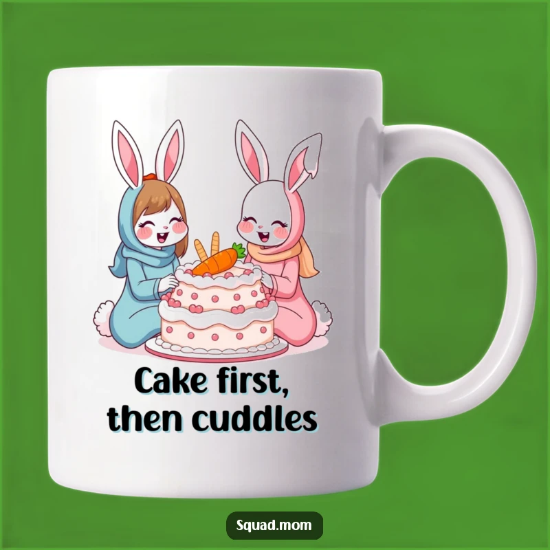 Funny Bunny Moms Mug: Sharing Cake Joy, Perfect Gift for Moms & Bakers