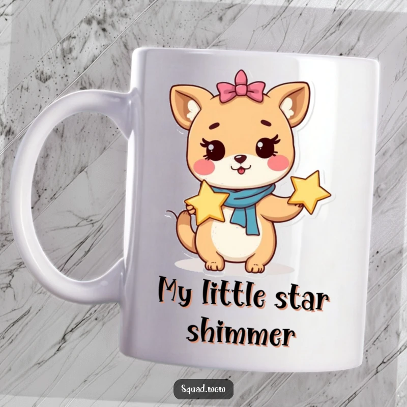 Funny Mug: A whimsical animal mom character gently holds a shining star, symbolizing love and guidance.