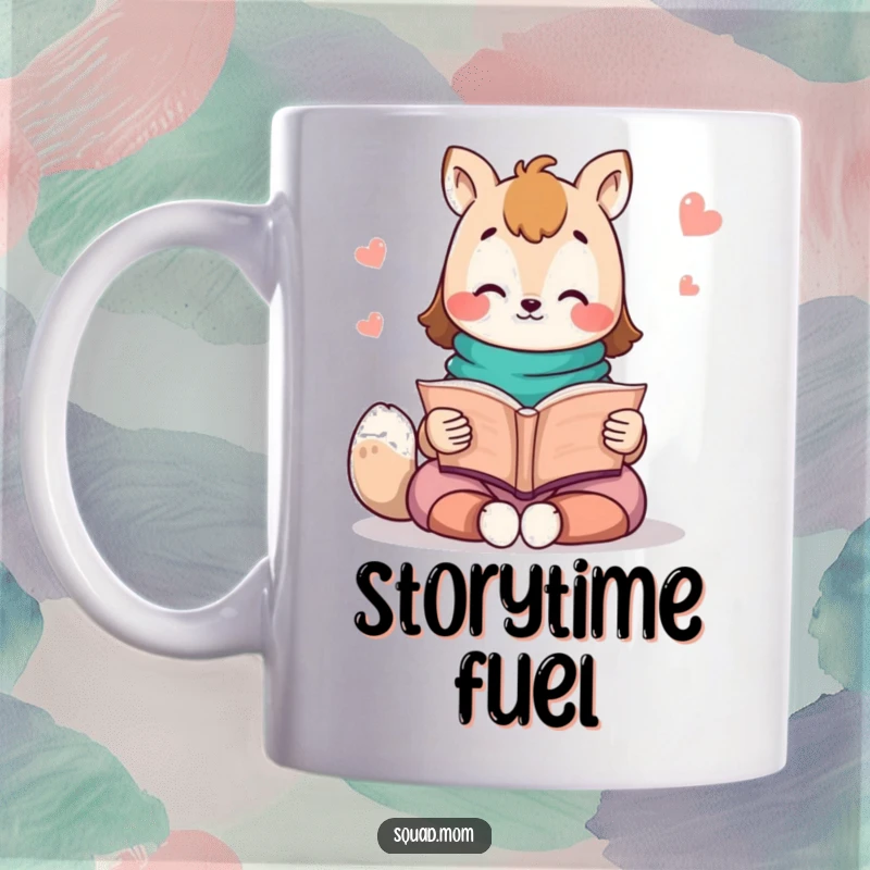 Funny Kawaii Mom Friend Mug: A cute animal character reads a storybook aloud, creating a cozy and engaging atmosphere.