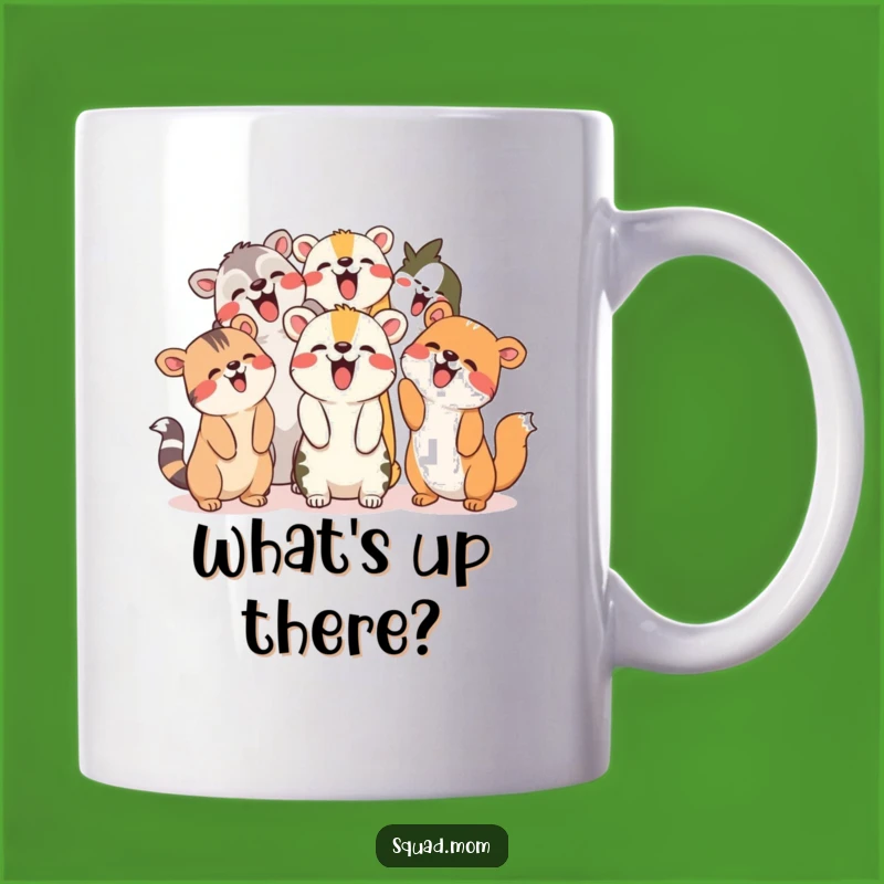 Funny Animal Friends Mug: Giggling Pals Pointing Up, Hilarious Surprise Gift!