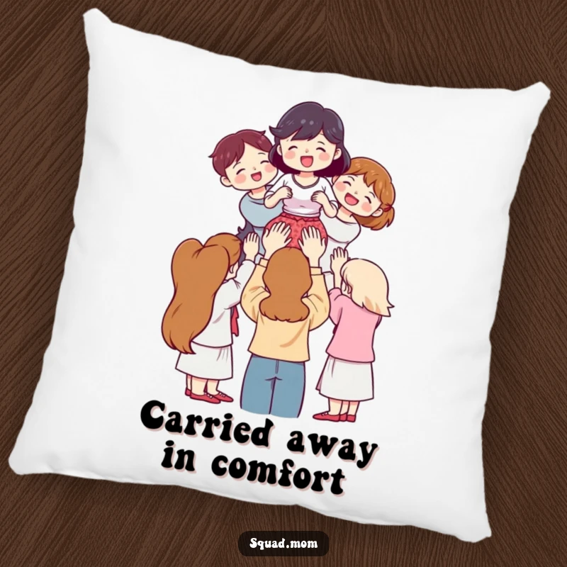 Funny Pillow: Women's supportive embrace lifting a friend, plush decor symbolizing friendship, a cozy funny gift.