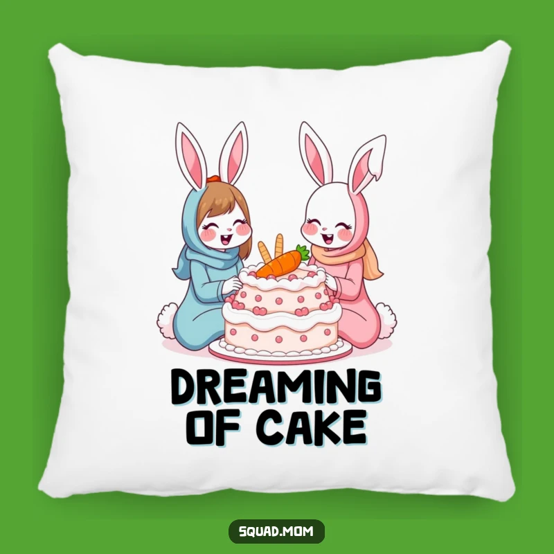 Funny Bunny Moms Pillow: Cake Sharing Comfort, Adorable Mom Gift