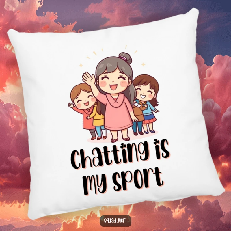 Funny pillow featuring a mom friend waving cheerfully to friends, offering comfort and humor for any welcoming space, a thoughtful funny gift.