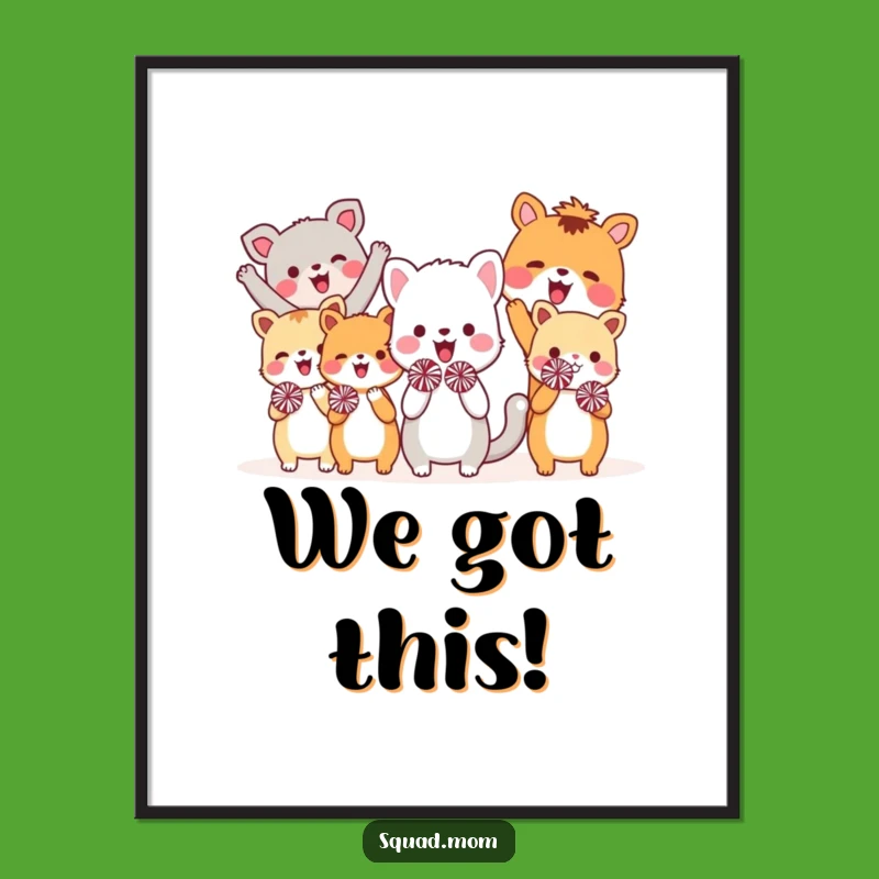 Funny Animal Friends Cheer Squad Digital Art: Instant Joyful Decor