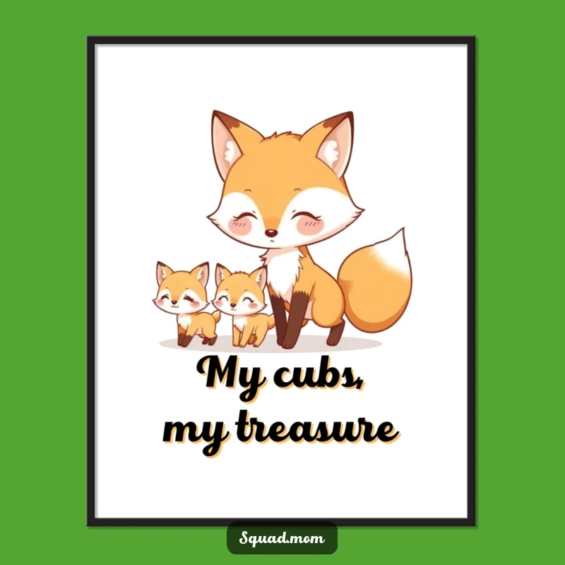 Funny Fox Mom & Kits Digital Print - Instant Charming Nature Wall Art