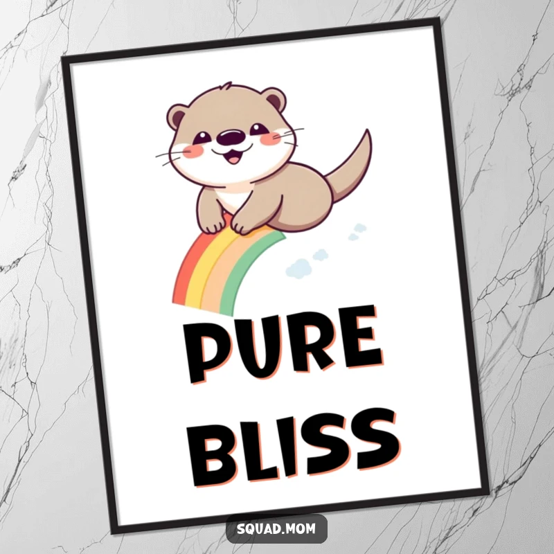 Funny Otter Rainbow Digital Art: A happy otter slides down a colorful rainbow.