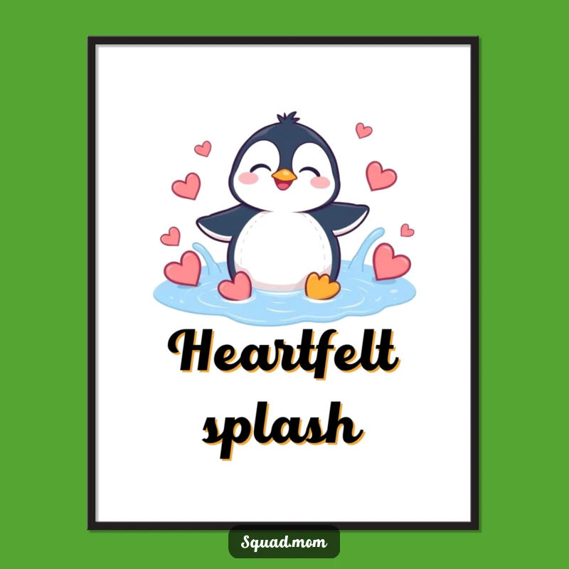Funny Penguin Heart Splash Digital Art - Giggling Printable Wall Decor