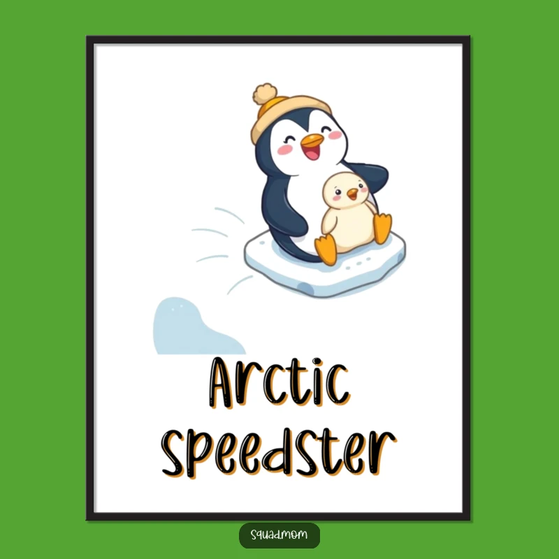 Funny Penguin Mom & Chick Digital Art: Hilarious Icy Scene for Instant Decor