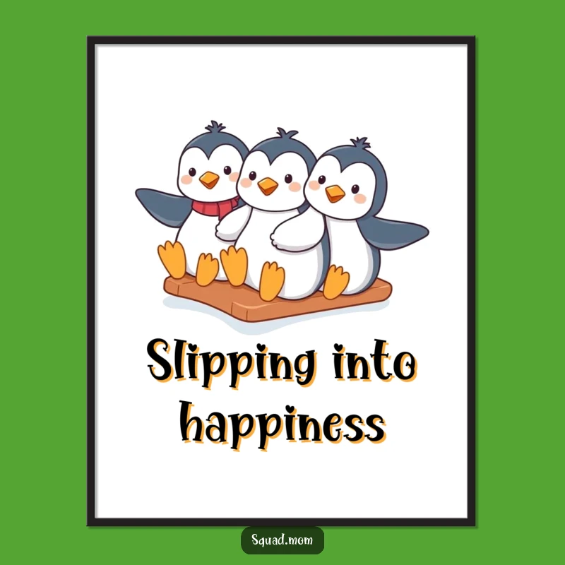 Funny Penguin Moms Digital Art - Winter Slide - Instant Humorous Decor