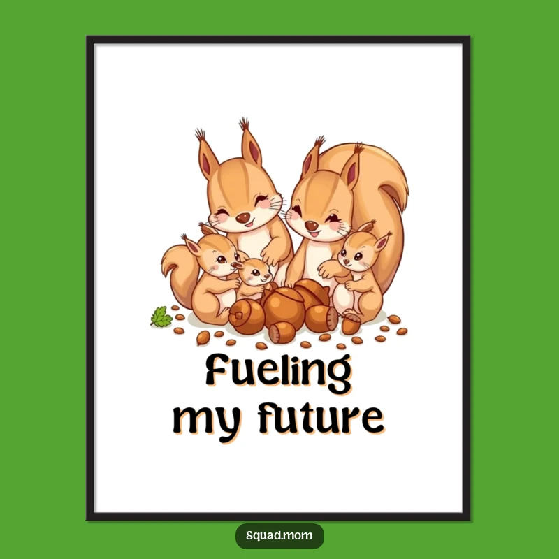 Funny Squirrel Family Digital Print: Acorn Gathering Art, Instant Humor Decor