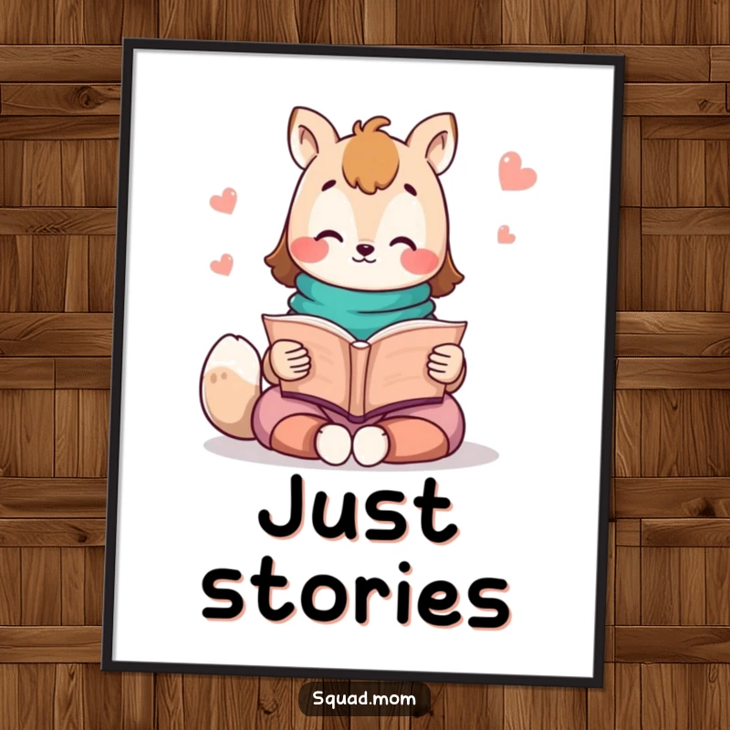 Funny Kawaii Mom Friend Digital Art: A cute animal character reading a storybook provides instant charming and imaginative decor.