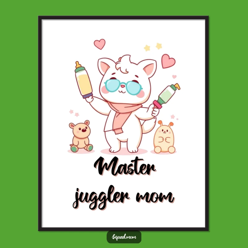 Funny Kawaii Mom Juggling Digital Art Print - Adorable Mom Life Decor!