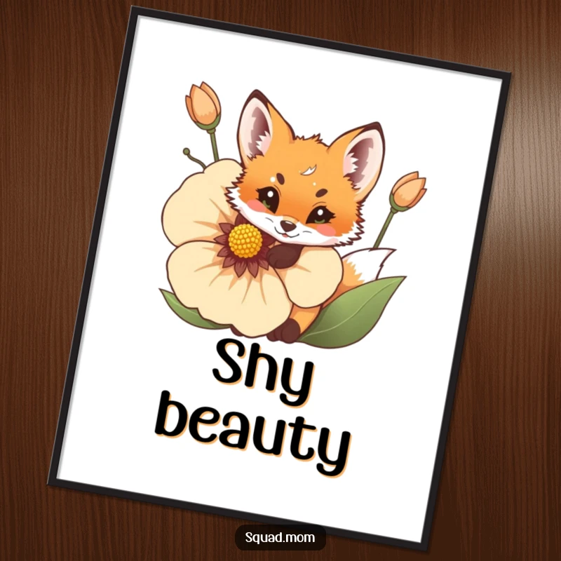 Funny Fox Cub Digital Art: A cute, playful fox cub peeks out from behind a large, vibrant flower.