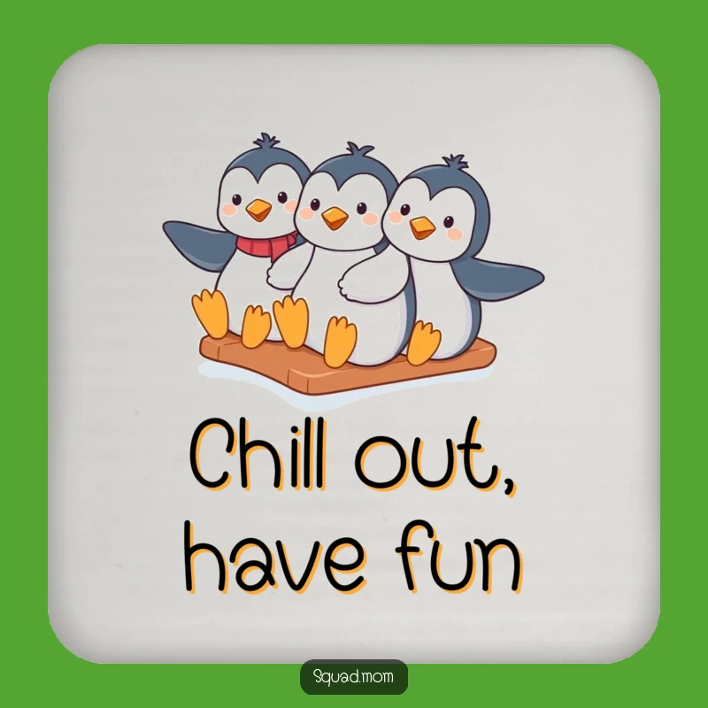 Funny Penguin Moms Coasters - Winter Slide - Protect Furniture Hilariously