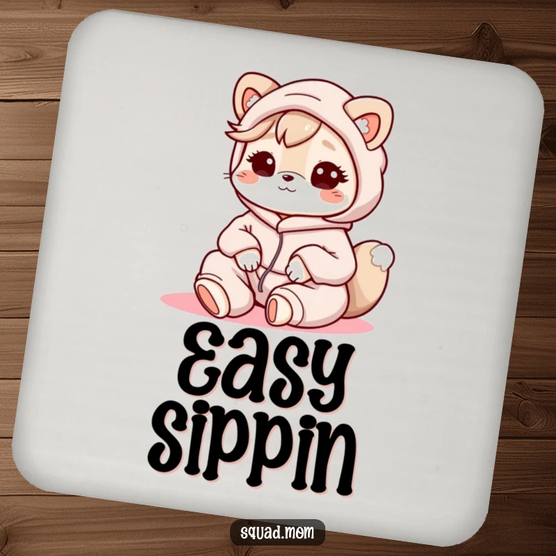 Funny Kawaii Mom Friend Coaster: A cute animal character in comfy clothes offers protection and a friendly, relaxed vibe.