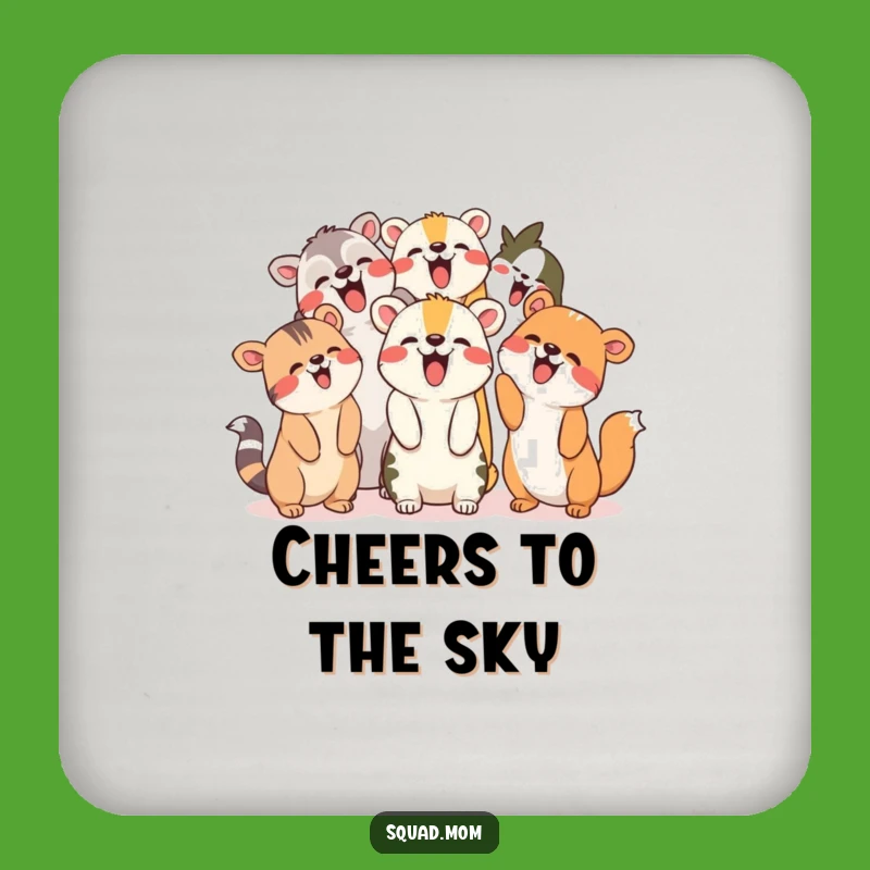 Funny Animal Friends Coaster: Giggling Pals Pointing Up, Protect Surfaces with Humor!