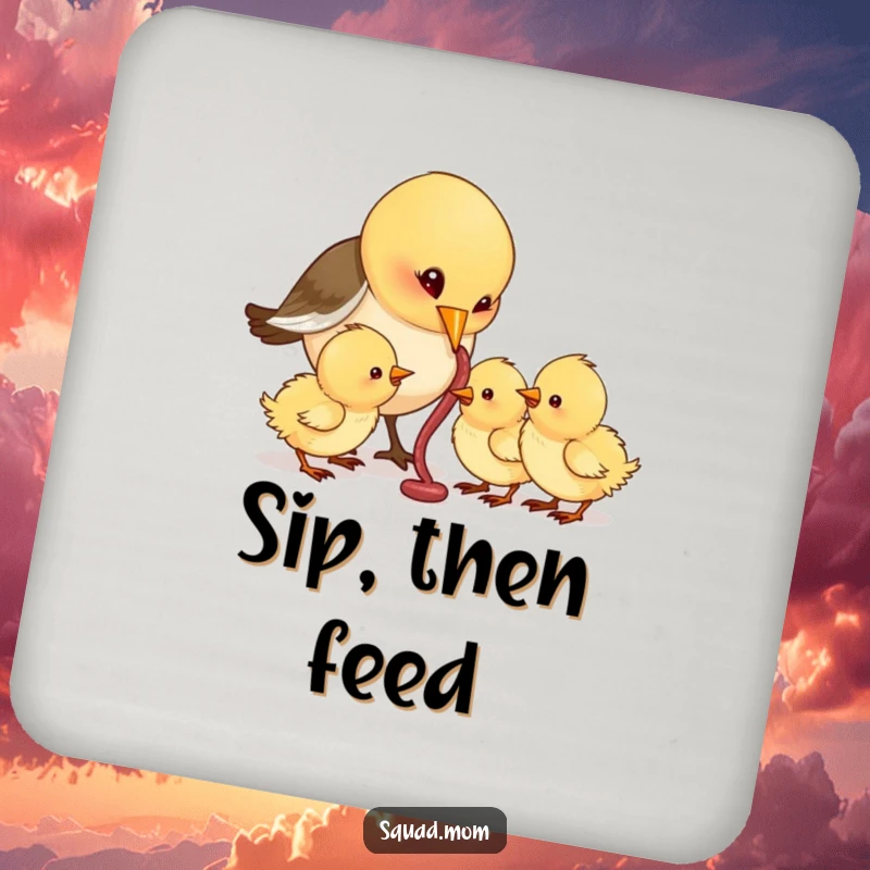 Funny Bird Mom Feeding Worms to Hungry Chicks, Humorous Nurturing Accessory