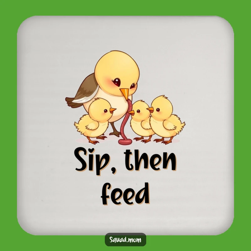 Funny Bird Mom Coaster Set - Worm Feeding for Drink Protection