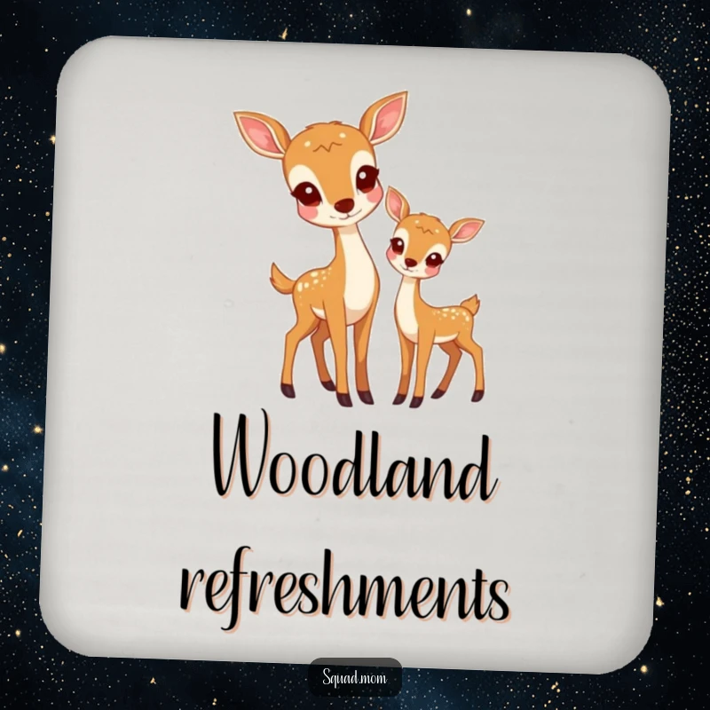 Funny drink coasters featuring a deer mom and her fawn, offering surface protection with a touch of natural grace.