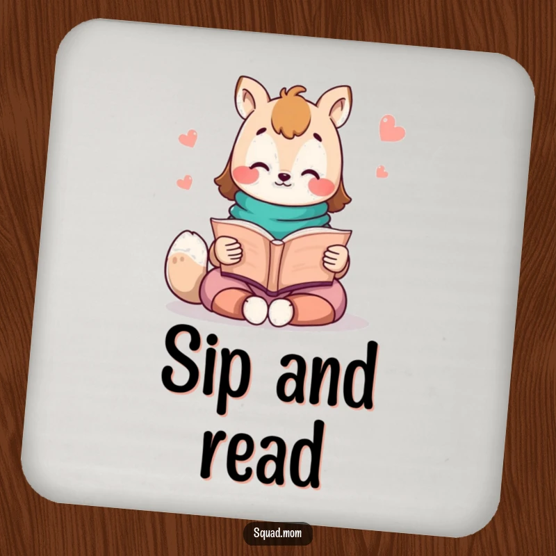 Funny Kawaii Mom Friend Coaster: A cute animal character reading a storybook adds a touch of imaginative fun.