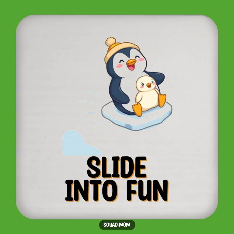 Funny Penguin Mom & Chick Coaster: Hilarious Icy Protection for Your Drinks