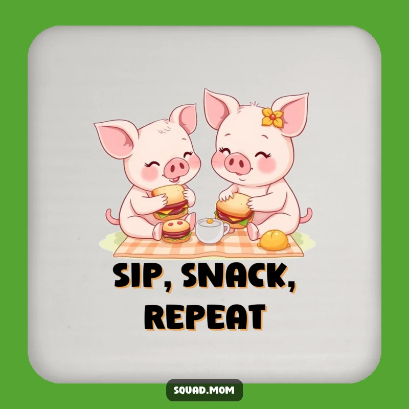 Funny Piglet Picnic Coasters: Protect Surfaces with Cute Humor, Gift Set