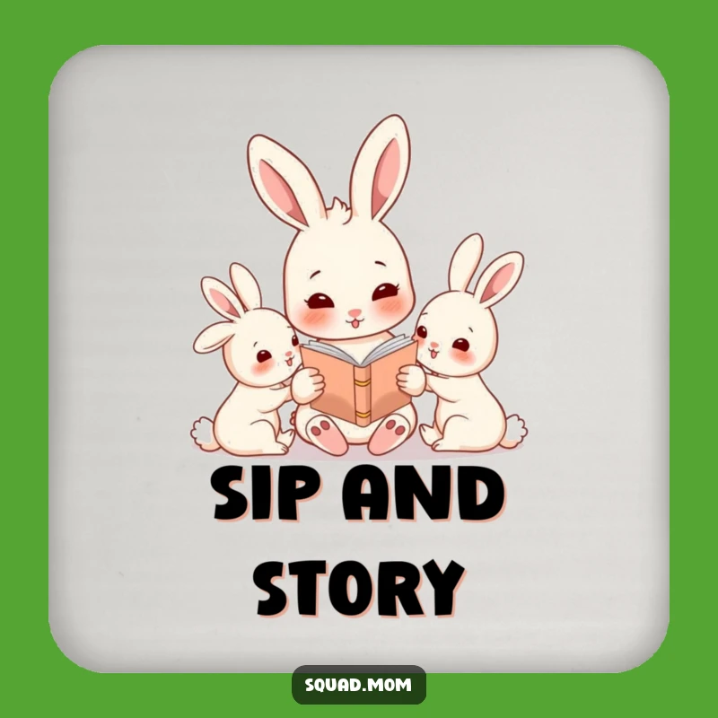 Funny Rabbit Mom Coaster Set: Adorable Storytime Protection for Tables