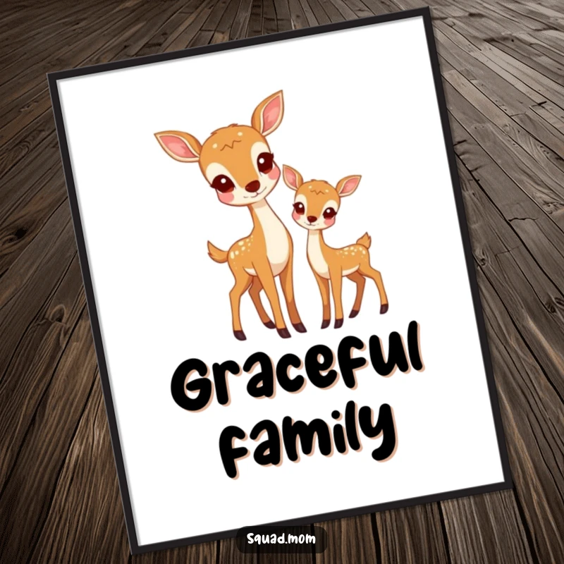 Funny poster art of a deer mother and fawn standing together, embodying grace and the peacefulness of the wilderness.