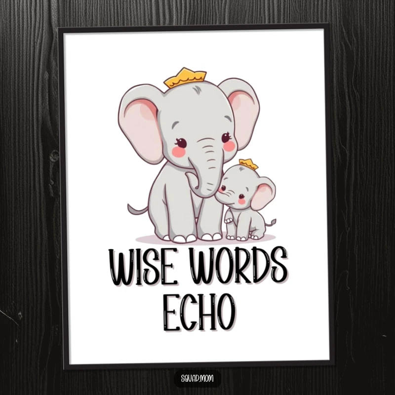Funny Wise Elephant Mom Giving Advice to Calf, Humorous Family Wall Decor