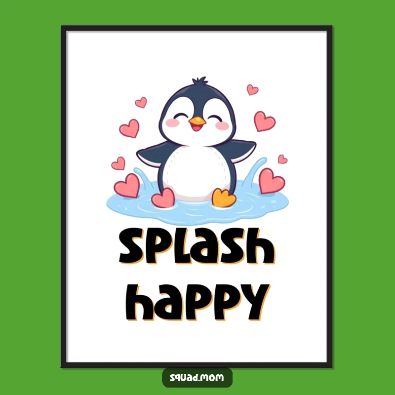 Funny Penguin Heart Splash Poster - Giggling Art for Cheerful Walls
