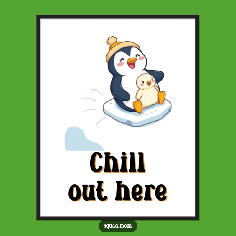 Funny Penguin Mom & Chick Poster: Hilarious Icy Adventure Art for Wall Decor