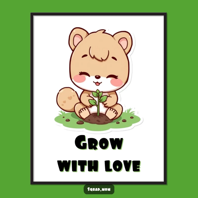 Funny Animal Mom Planting Seed Poster: Inspirational Growth Wall Art