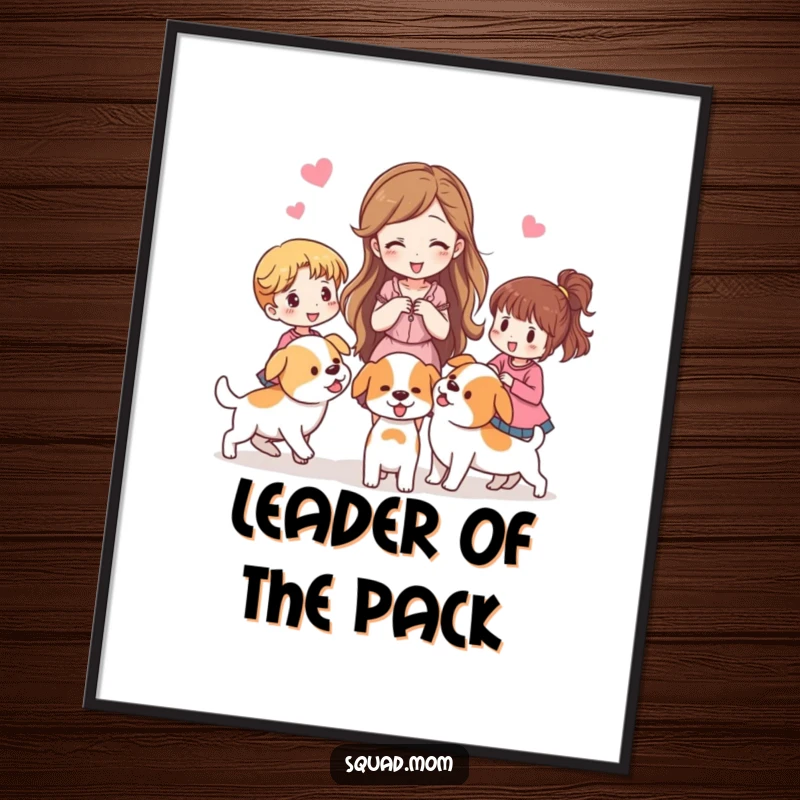 Funny poster of a woman herding other women like puppies, symbolizing playful group dynamics.