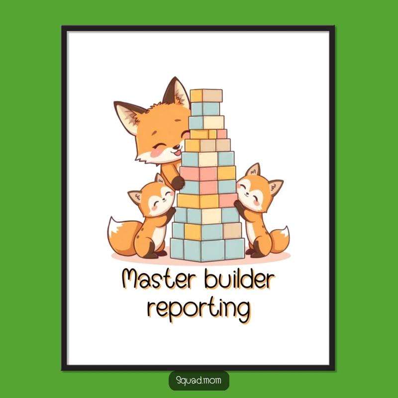 Funny Fox Family Poster: Joyful Block Tower Art, Hilarious Nursery Decor Gift