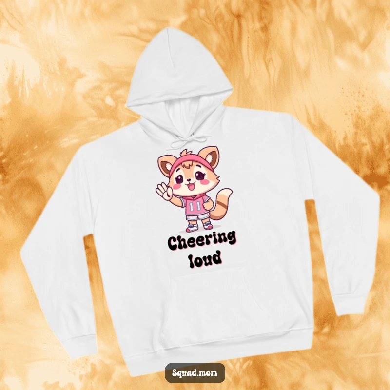 Funny Kawaii Mom Friend Hoodie: A cute animal character enthusiastically cheers for a tiny athlete, exuding supportive and friendly vibes.