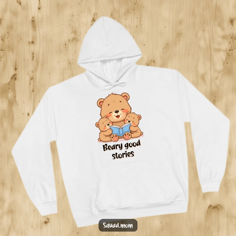 Funny Bear Mom Hoodie: Mama bear reading a story to her cubs, designed for ultimate comfort and to evoke feelings of love and warmth.