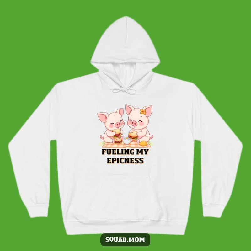 Cozy Funny Piglet Picnic Hoodie: Mom & Baby Sandwiches, Warm Gift