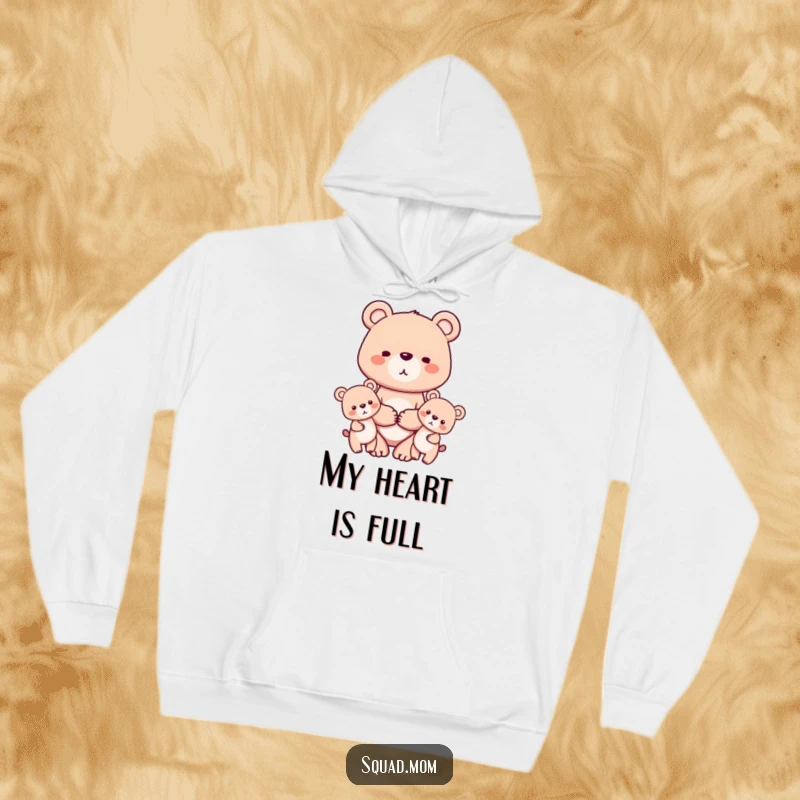 Funny hoodie featuring a loving bear mom character holding hands with her two cubs, designed for ultimate comfort and heartwarming family pride.
