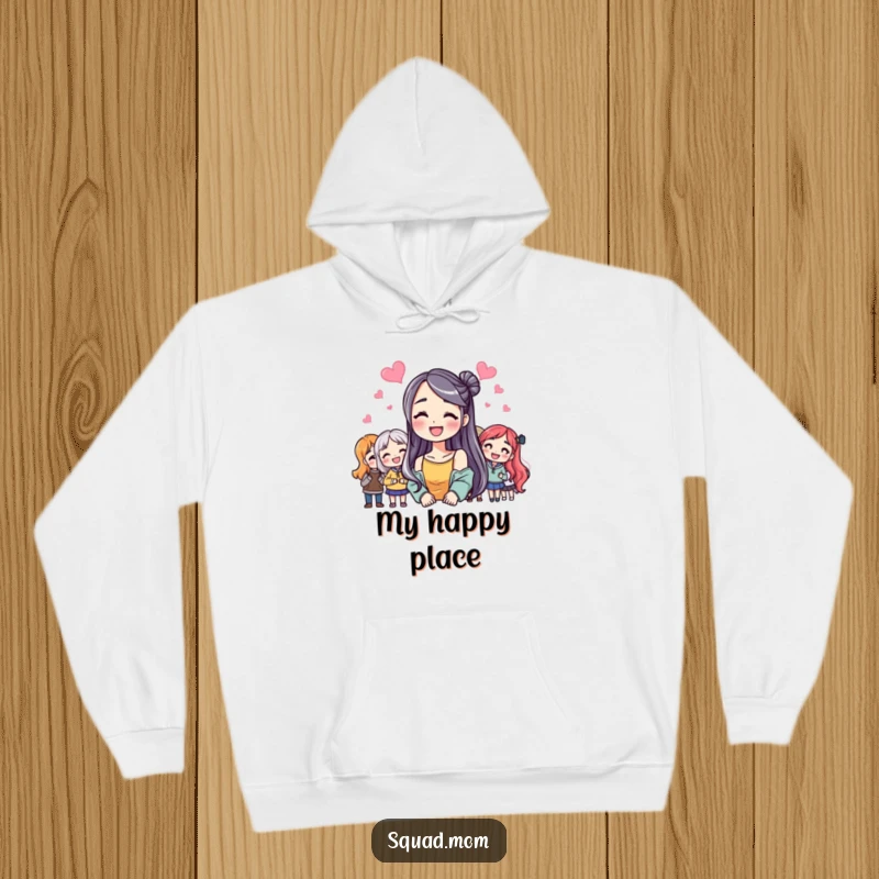 Funny Hoodie: Woman beaming with friends, cozy and warm design, a heartwarming funny gift.