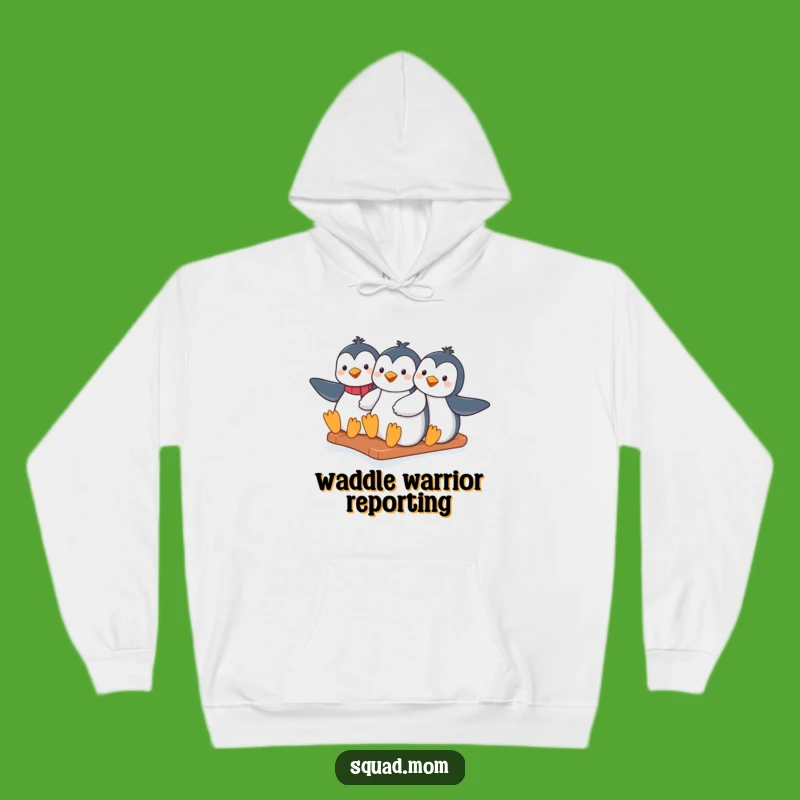 Cozy Funny Penguin Moms Hoodie - Winter Slide - Warm & Humorous Gift