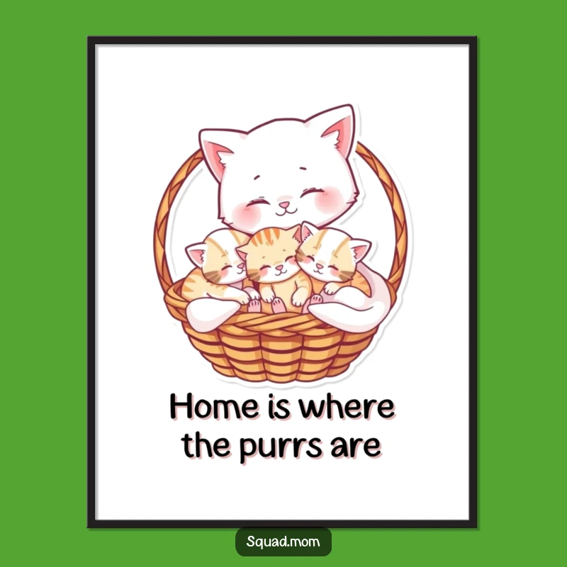 Cute Free Printable Wall Art: Mama Cat & Kittens - Downloadable Cozy Decor